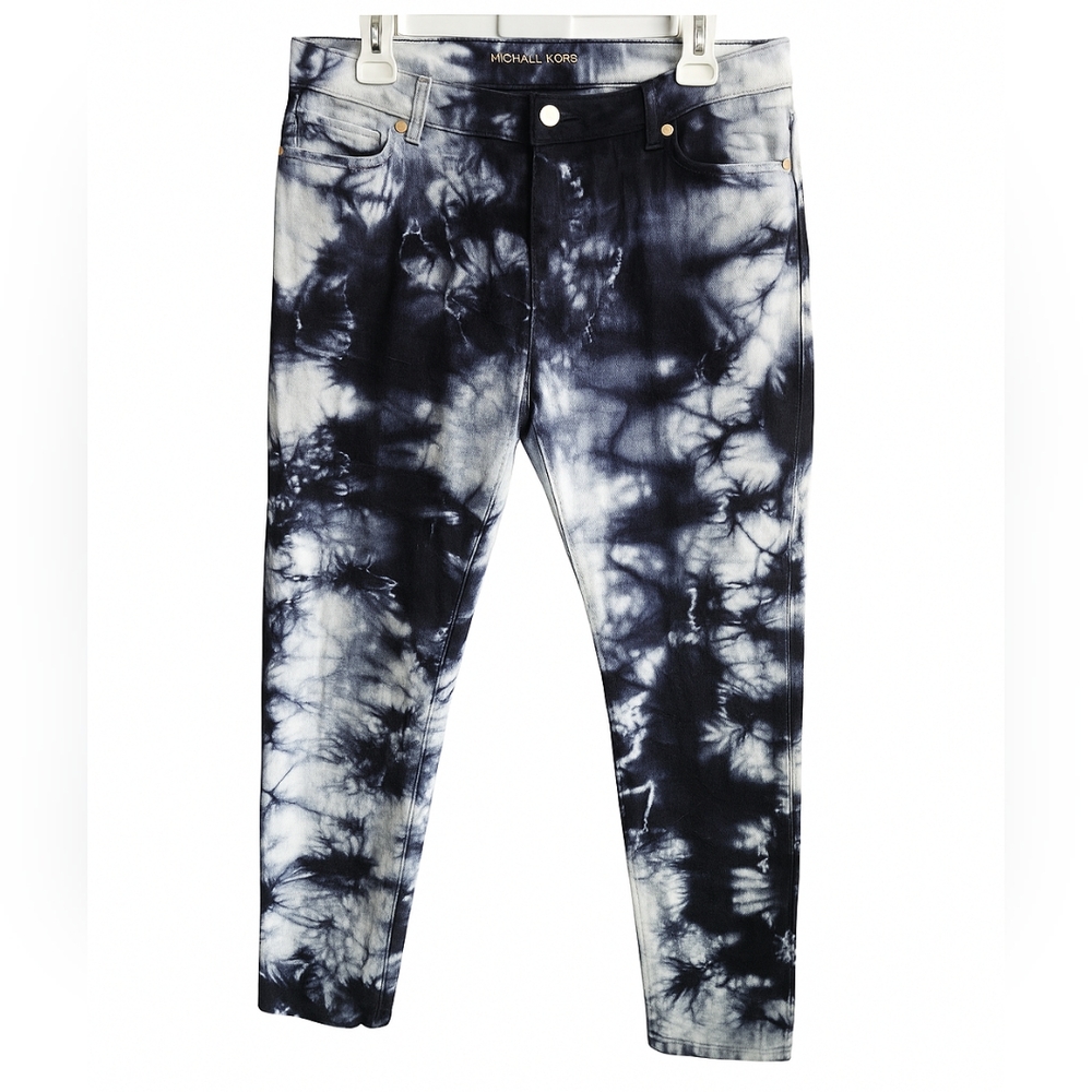 Michael Kors Women's Skinny Jeans in Black and White Tie-Dye